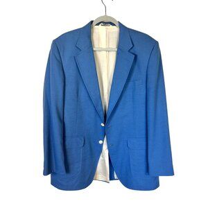 Mens Blue GlenShire Single Breasted Blazer Jacket Size 42L Linen Blend Vtg XL